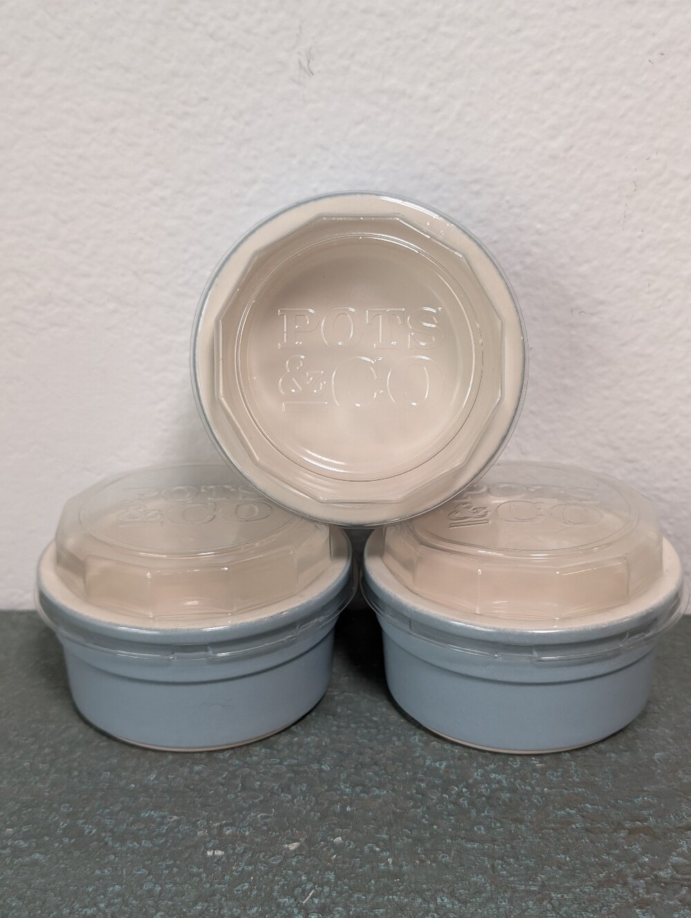 Cermer of France Pots & Co Ramekins Ceramic Set of 3 Blue Bake & Serve with Lids